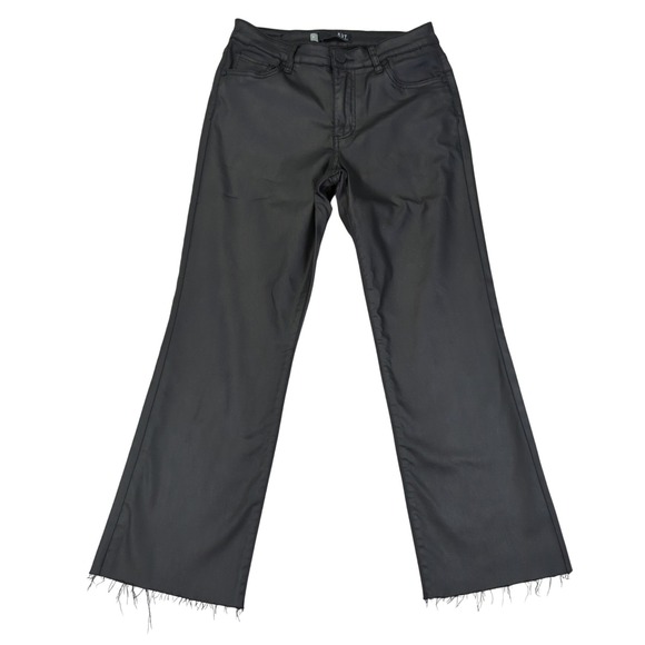 KUT from the Kloth Womens Black Faux Leather High Waist Raw Hem Wide Leg Pants 6 - Picture 1 of 9